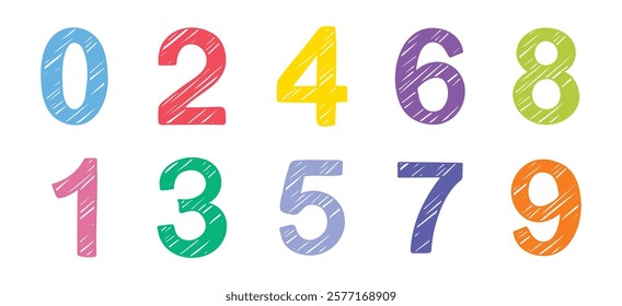 Hand drawing printed numbers school kids style, mathematics and numbers doodle vector. Vector illustration