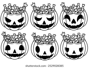 Hand Drawing, Pumpkins Head Candy cartoon outline vector, Can be used as a coloring book.