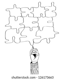rompecabezas de dibujo manual por pluma. Ilustración del vector