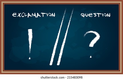 Hand drawing Question and Exclamation sign on chalkboard 