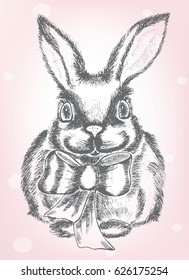 Hand drawing of a rabbit with a bow