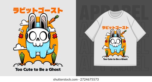 HAND DRAWING RABBIT GHOST ILLUSTRATION T-SHIRT APPAREL PRINTING DESIGN
