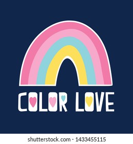 Hand drawing rainbow and color love slogan vector illustration.