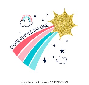 Hand drawing rainbow and slogan illustration vector.