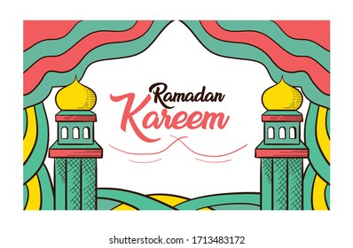 Dibujo manual del concepto ramadan. Fondo, vector, ilustración