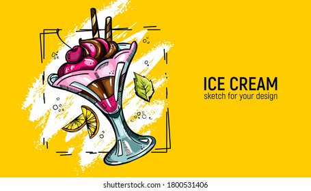 Hand drawing realistic ice cream 