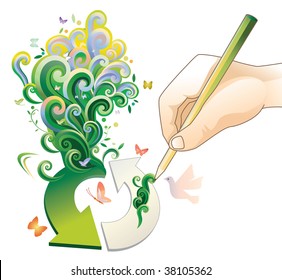 Hand drawing recycle symbol