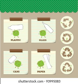 hand drawing recycle symbol with recycle bean on note paper