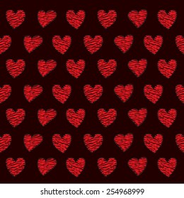 Hand Drawing Red Hearts Pattern, Valentines Background, Vector Illustration EPS 10.