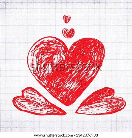 Hand Drawing Red Hearts. Scetched Doodle Love Symbol for Greening Card