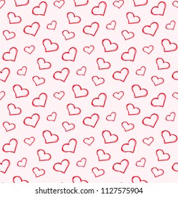 Hand drawing red hearts seamless pattern. 
