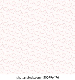 Hand drawing red hearts seamless pattern on a rose background. Vector illustration

