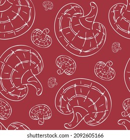 Hand drawing Reishi mushroom (Ganoderma lucidum) seamless pattern vector illustration.