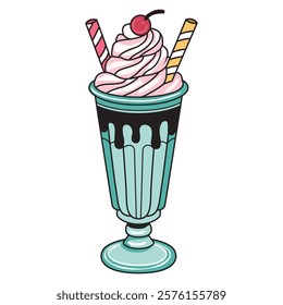 Hand Drawing of Retro Milkshake with Classic and Vibrant Details