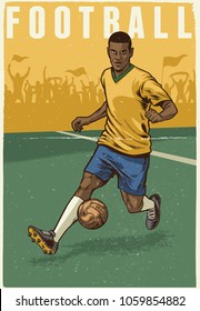 Hand Drawing Retro Style Of Soccer Player