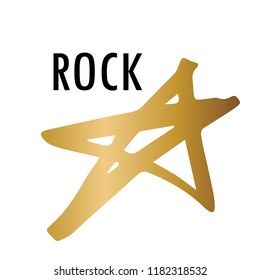 Hand drawing RockStar. Background with gold star isolated on white background.Decorating of invitations,greeting,cards ,t-shirts. Vector illustration