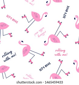 Hand drawing roller flamingo pattern seamless vector illustration.