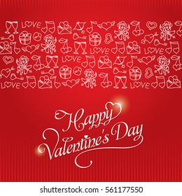 Hand drawing Romantic pattern for valentine's day with cupid, heart, love letter, key from the heart, etc