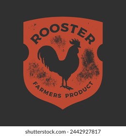 Hand drawing of Rooster in retro engraving style. Rooster in graphic vintage style. Vector logo template.