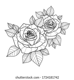 Hand drawing roses flower for greeting card, invitation, Henna drawing and tattoo template. Rose tattoo. Vector illustration