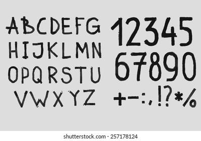 Hand drawing rough textured chalk abc alphabet font on blackboard
