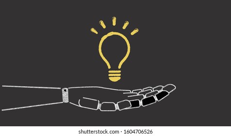 hand drawing rpa,robotics process automation and creative image,on blackboard