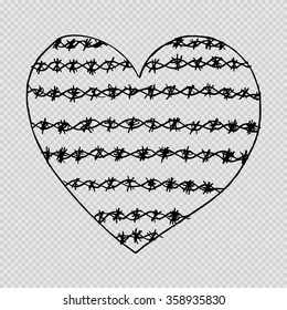 Hand drawing rusty barbed wire heart