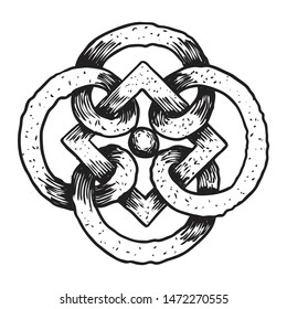 Hand drawing of sacred geometric symbol figure on white background. Mystic sign drawn in ink. Vector.