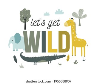 Hand drawing safari animals print design. Vector illustration design for fashion fabrics, textile graphics, prints
