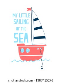 Hand Drawing Of Sailboat Vector Illustration.