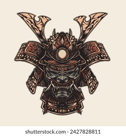 hand drawing samurai oni mask vector illustration, this design can be used for t shirt design, sticker and other merchandise