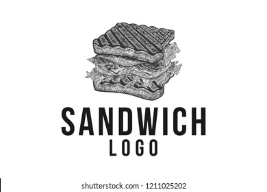 hand drawing sandwich, fast food logo Designs Inspiration Isolated on White Background