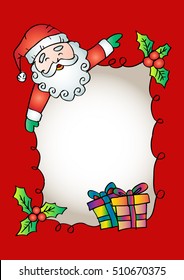 Hand drawing of Santa Claus with Christmas Gifts and Wishing List 