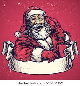 Hand drawing of Santa claus with text space on banner