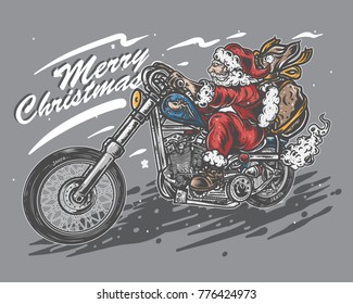 hand drawing .Santa Riding Chopper in the Christmas Night