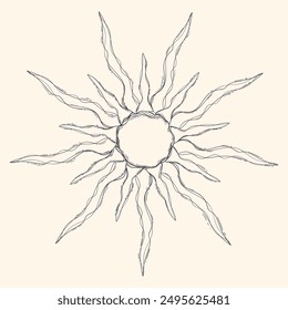 hand drawing scetch outline style sun with long rays