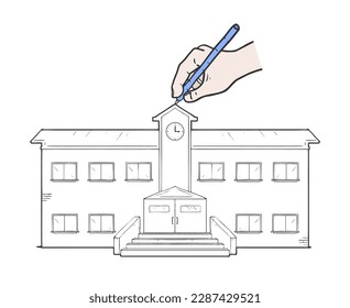 Hand drawing school building design