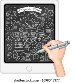 Hand drawing science element on tablet illustration