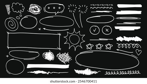 Hand drawing scribble element collection isolated on black background.Vector illustration