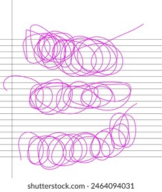 Hand drawing scribbles on lined notebook illustration.