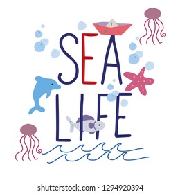 Hand drawing sea slogan .