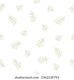 Hand drawing seamless abstract leaf line pattern