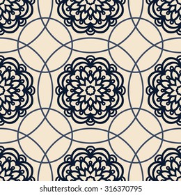 Hand drawing seamless background in eastern style. Flower mandala. Vector illustration. The best for your design, textiles, posters, tattoos, corporate identity