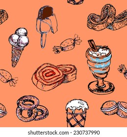 hand drawing seamless desserts and sweets