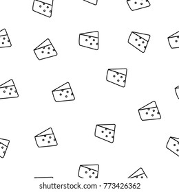 Hand drawing of seamless doodle cheese pattern in black thick line on white background. Repeating junk food on black and white color.
