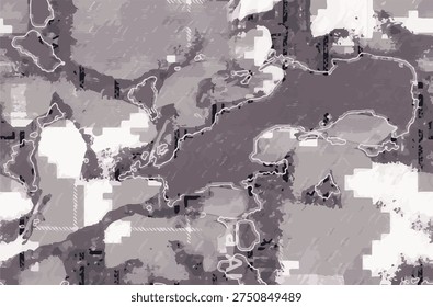 Hand drawing Seamless geometric lattice pattern featuring dark interlocking diamond motifs over a textured brown stone and granite background.