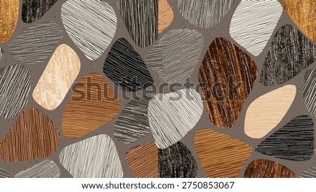 Hand drawing Seamless geometric lattice pattern featuring dark interlocking diamond motifs over a textured brown stone and granite background.