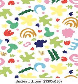Hand drawing seamless pattern with abstract crazy Shapes. Modern endless ornament with Trendy Organic Shapes. Colorful Wallpaper and bed linen print. Design for textile printing. Vector illustration.