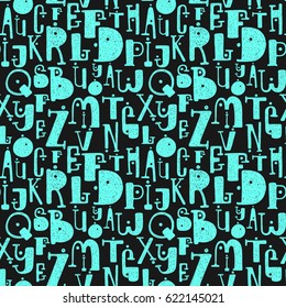 Hand drawing seamless pattern background graphic cartoon grunge style green Alphabet letters.