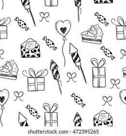hand drawing seamless pattern of birthday icons or elements